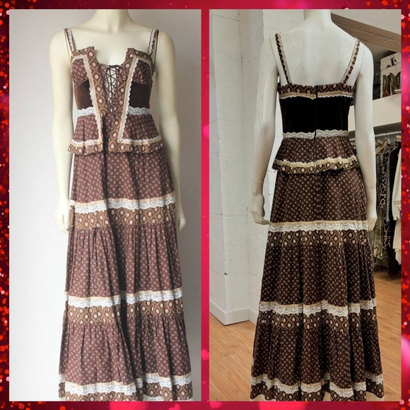 Vintage Brown Velvet Gunne Sax Corset Dress Size 5 (XXS-XS) - Picture 5 of 7